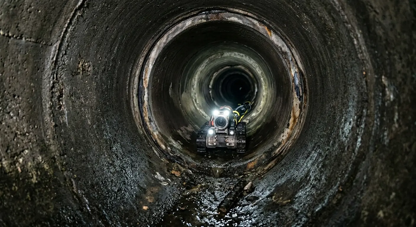 Robotic sewer camera inspecting pipe interior for Sewer Line Repair in East Aurora